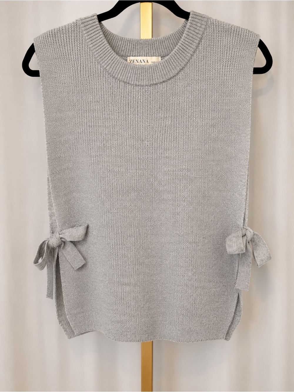 Zenana Outfitters Light Gray Sleeveless Knit Sweater with Side Ties
